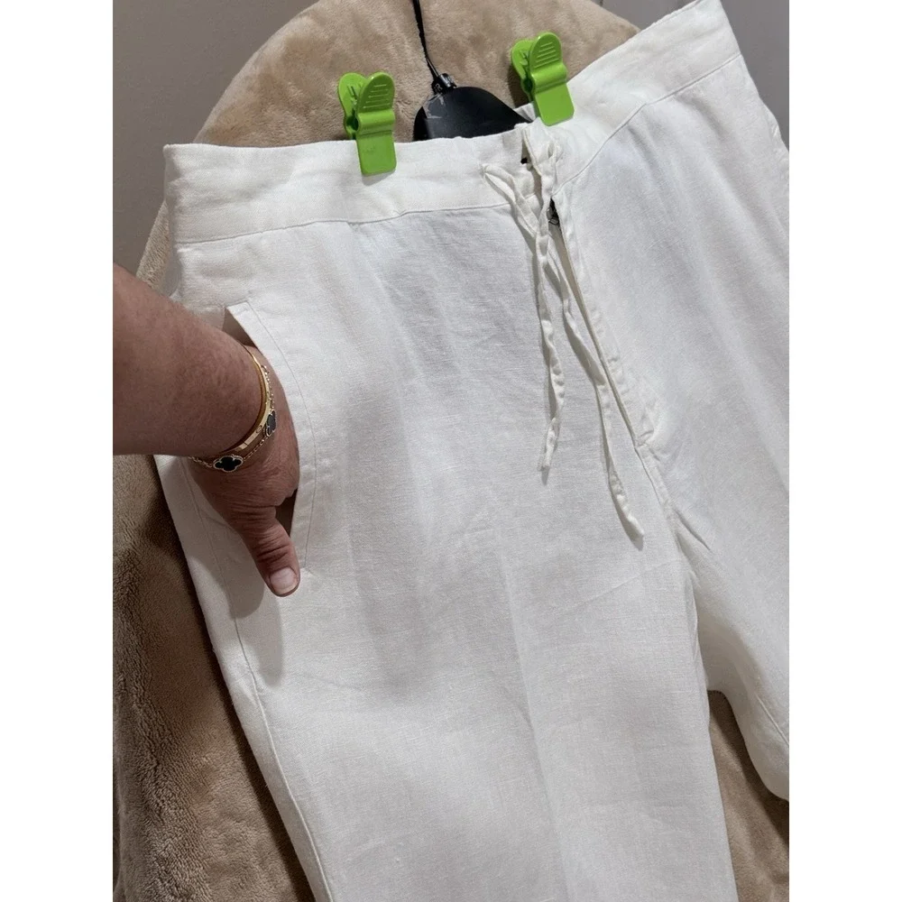 Onia White Linen Drawstring Chinos